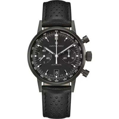 Hamilton American Classic Intra-matic Chronograph H Black Dial Leather Strap Men's Watch H38446730