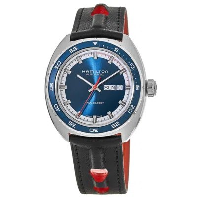 Hamilton American Classic Pan Europ Auto Blue Dial Black Leather Strap Men's Watch H35405741 In Multi