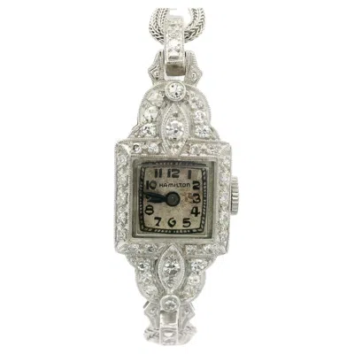 Pre-owned Hamilton Antique Art Deco  Platinum Diamond Wrist Watch White Gold Mesh Bracelet