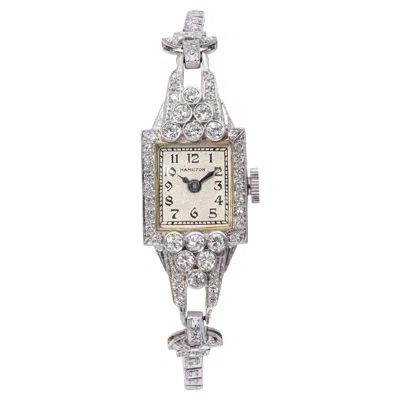 Pre-owned Hamilton Art Deco Platinum  Diamond Hand Wind Women's Cocktail Watch In Multiple