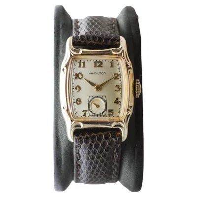 Pre-owned Hamilton Art Deco Tortue Shaped Yellow Gold Filled Lawton Sterling Silver Dial