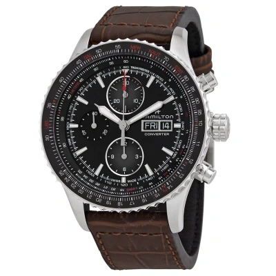 Hamilton Aviation Chronograph Automatic Black Dial Men's Watch H76726530 In Black / Brown