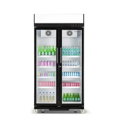 Hamilton Beach 20.5 Cu. Ft./580 Liter Commercial Beverage Merchandiser Cooler, Double Glass Door, Black