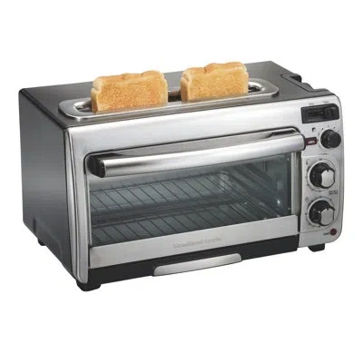 Hamilton Beach ® 2-in-1 Countertop Toaster Oven And Long Slot 2-slice Toaster With 60 Minute Timer, Automatic Shut  In Stainless Steel;black