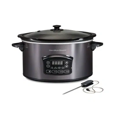 Hamilton Beach ® 6 Quart Programmable Defrost Slow Cooker With Temperature Probe, Dishwasher Safe Crock & Glass Lid In Matte Black