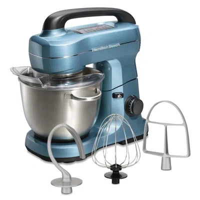 Hamilton Beach ® 7-speed 4-quart Electric Stand Mixer With Splash Guard, Dough Hook, Flat Beater, And Whisk Attachm In Metalic Blue