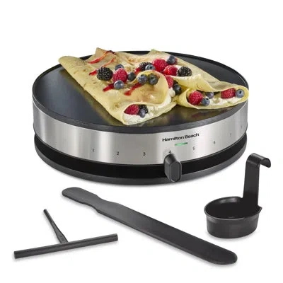 Hamilton Beach Crepe Maker, Includes Batter Cup, Batter Spreader & Spatula, 13inch,1000 Watts,8 Settings, Stainess  In Stainless Steel