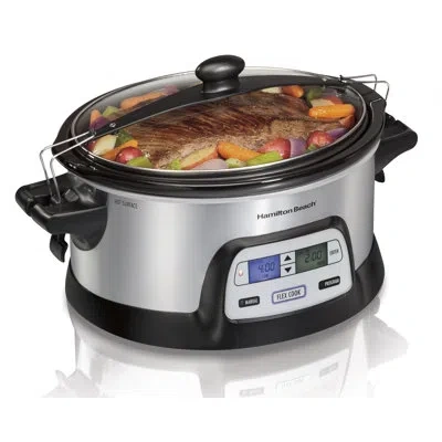 Hamilton Beach ® Flexcook™ Stay Or Go® 6-quart Programmable Slow Cooker With Dishwasher Safe Crock, Lid Lock For Ea In Black