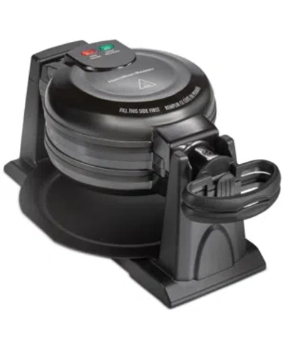 Hamilton Beach Nonstick Rotating Double Belgian Waffle Maker In Black