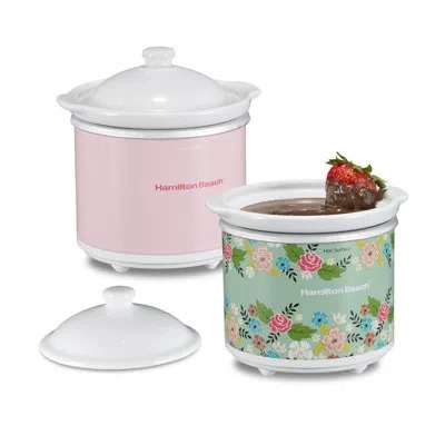 Hamilton Beach Party Dipper Food Warmer Twin Pack 20 Oz. Capacity Solid Pink And Colorful Floral Print In Green