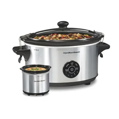 Hamilton Beach Programmable Stay Or Go Slow Cooker With Party Dipper Food Warmer In Silver