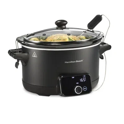 Hamilton Beach Ready, Set, Dinner Slow Cooker, Temperature Probe, 6 Quart Capacity, Matte Black, 33868
