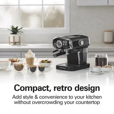 Hamilton Beach Slide & Lock Espresso Maker 15 Bar Pump Black With Chrome Accents