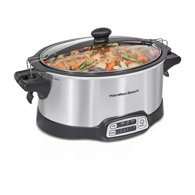 Hamilton Beach Stay Or Go Sear & Cook Slow Cooker In Silver