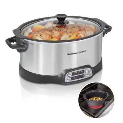 Hamilton Beach Stovetop Sear & Cook Slow Cooker 6 Quart Capacity In Silver;black