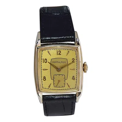 Pre-owned Hamilton Gold Filled Art Deco Tonneau Shaped Watch Circa 1950's In Multi
