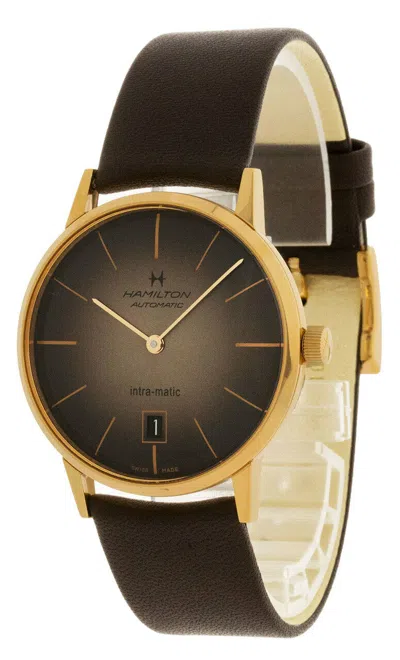 Pre-owned Hamilton Intra-matic 38mm Brown Sunray Dial Leather Men's Watch H38465501
