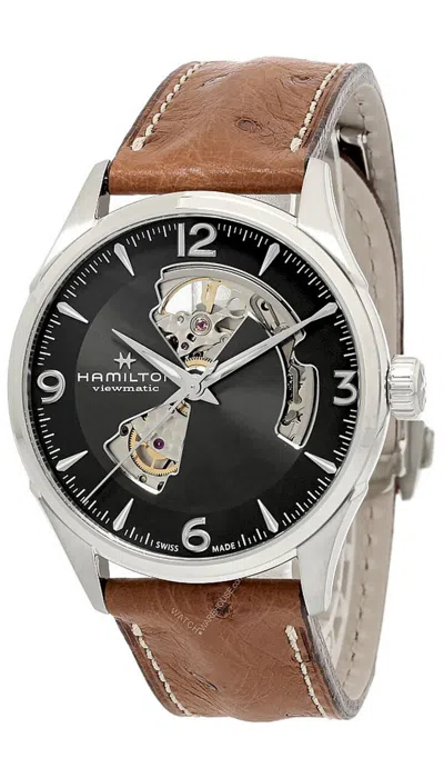 Pre-owned Hamilton Jazzmaster 42mm Auto Open Heart Leather Men's Watch H32705581