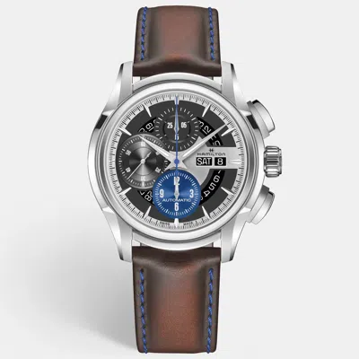 Pre-owned Hamilton Jazzmaster Face 2 Face Iii Limited Edition H32876550 Silver Dial Stainless Steel Leather 44 Mm