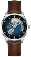 Hamilton Jazzmaster Open Heart Automatic Blue Dial Brown Leather Strap Men's Watch H32675540 In Blue