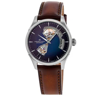 Hamilton Jazzmaster Open Heart Automatic Blue Dial Brown Leather Strap Men's Watch H32675540 In Silver