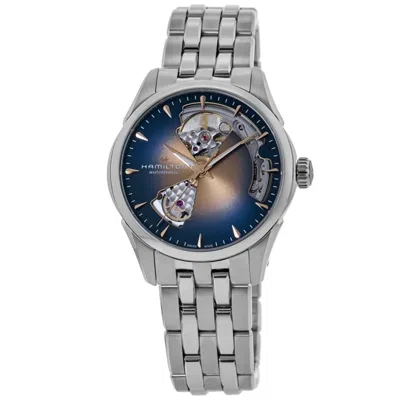 Hamilton Jazzmaster Open Heart Automatic Champagne Blue Dial Stainless Steel Women's Watch H32215101 In Silver