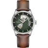 Hamilton Jazzmaster Open Heart Automatic Green Dial Leather Strap Men's Watch H32705560 In Brown