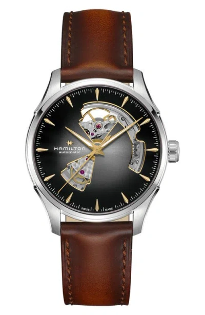 Hamilton Jazzmaster Open Heart Automatic Leather Strap Watch, 40mm In Black
