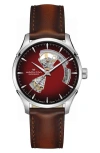 Hamilton Jazzmaster Open Heart Automatic Leather Strap Watch, 40mm In Red