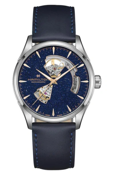 Hamilton Jazzmaster Open Heart Automatic Leather Strap Watch, 42mm In Blue