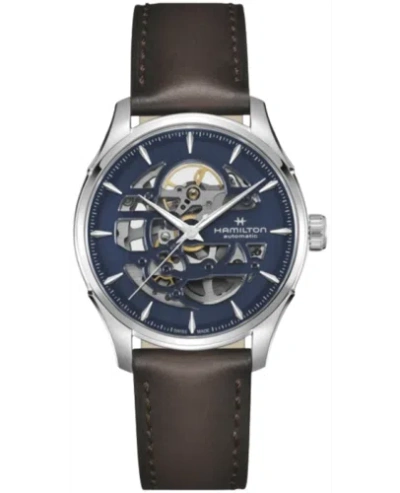 Pre-owned Hamilton Jazzmaster Skeleton Auto Blue Dial Brown Men's Watch H42535541