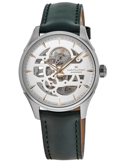 Hamilton Jazzmaster Skeleton Auto Dial Green Leather Strap Men's Watch H42535810 In Multi