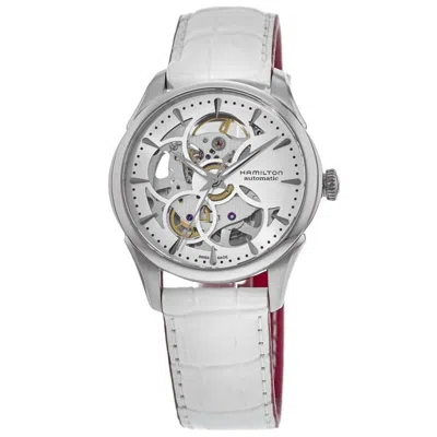 Hamilton Jazzmaster Skeleton Auto Lady White Dial Leather Strap Women's Watch H32405811 In Pattern