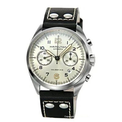Pre-owned Hamilton Khaki Aviation Beige Men's Watch With Black Leather Band - H76416755