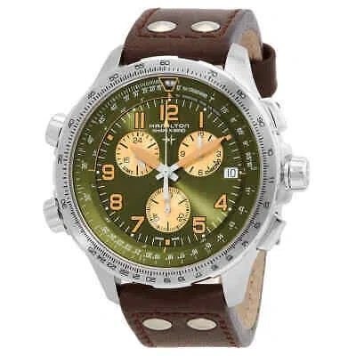 Pre-owned Hamilton Khaki Aviation Chronograph Quartz Green Dial Men's Watch H77932560