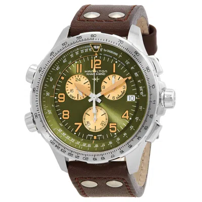 Hamilton Khaki Aviation Chronograph Quartz Green Dial Men's Watch H77932560 In Brown