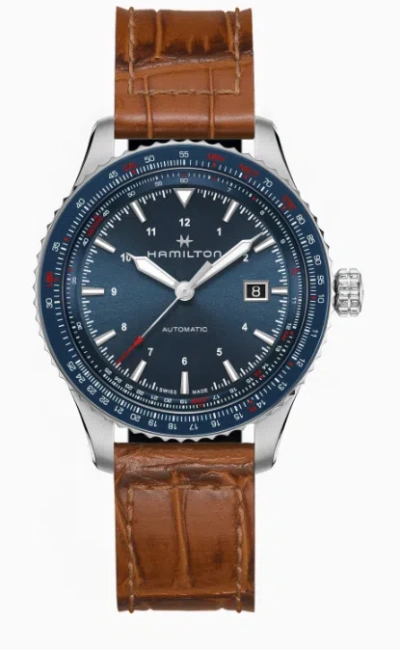 Pre-owned Hamilton Khaki Aviation Converter Auto Chrono Blue Dial Men's Watch H76645540