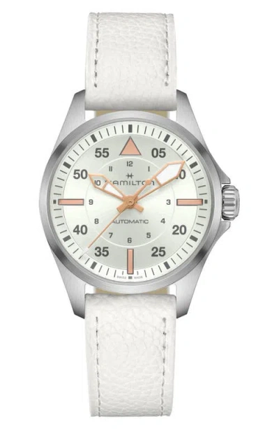 Hamilton Khaki Aviation Pilot Automatic Leather Strap Watch, 36mm In Silver