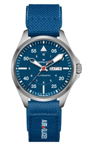 Hamilton Khaki Aviation Pilot Automatic Leather Strap Watch, 42mm In Blue