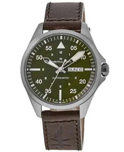 Pre-owned Hamilton Khaki Aviation Pilot Day Date Auto Green Men's Watch H64635560