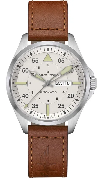 Pre-owned Hamilton Khaki Aviation Pilot Day Date Automatic 42mm White Dial H64635550