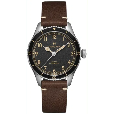 Hamilton Khaki Aviation Pilot Pioneer Auto Black Dial Brown Rubber Strap Women's Watch H76205530