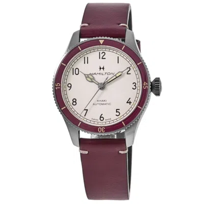Hamilton Khaki Aviation Pilot Pioneer Auto White Dial Leather Strap Men's Watch H76265810 In Burgundy