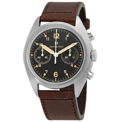 Hamilton Khaki Aviation Pioneer Chronograph Hand Wind Black Dial Men's Watch H76409530 In Black / Brown / Khaki