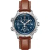 Hamilton Khaki Aviation X-wind Chronograph Gmt Leather Strap Watch, 46mm In Brown/blue/silver
