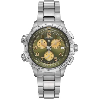 Hamilton Khaki Aviation X-wind Gmt Chrono Quartz Green Dial Steel Men's Watch H77932160