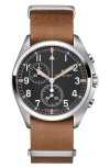 Hamilton Khaki Aviator Pilot Pioneer Chronograph Leather Strap Watch, 41mm In Brown