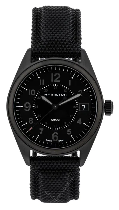 Pre-owned Hamilton Khaki Field 40mm Black Pvd Black Nylon Men's Watch H68401735
