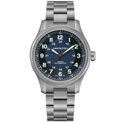 Pre-owned Hamilton Khaki Field 42mm Titanium Band Auto Blue Dial Men's Watch H70545140