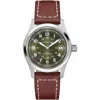 Hamilton Khaki Field Auto 38mm Green Dial Leather Strap Men's Watch H70455560 In Green